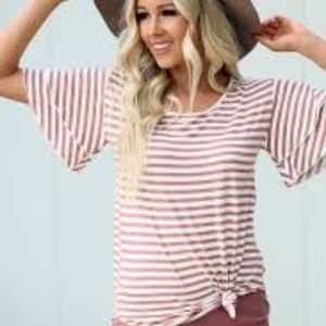 Mikarose Striped Top with Ruffled Short Sleeves Size S
